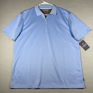 NWT CHAPS Short Sleeved Polo Shirt Mens Light Blue Size L Super Soft 100% Poly